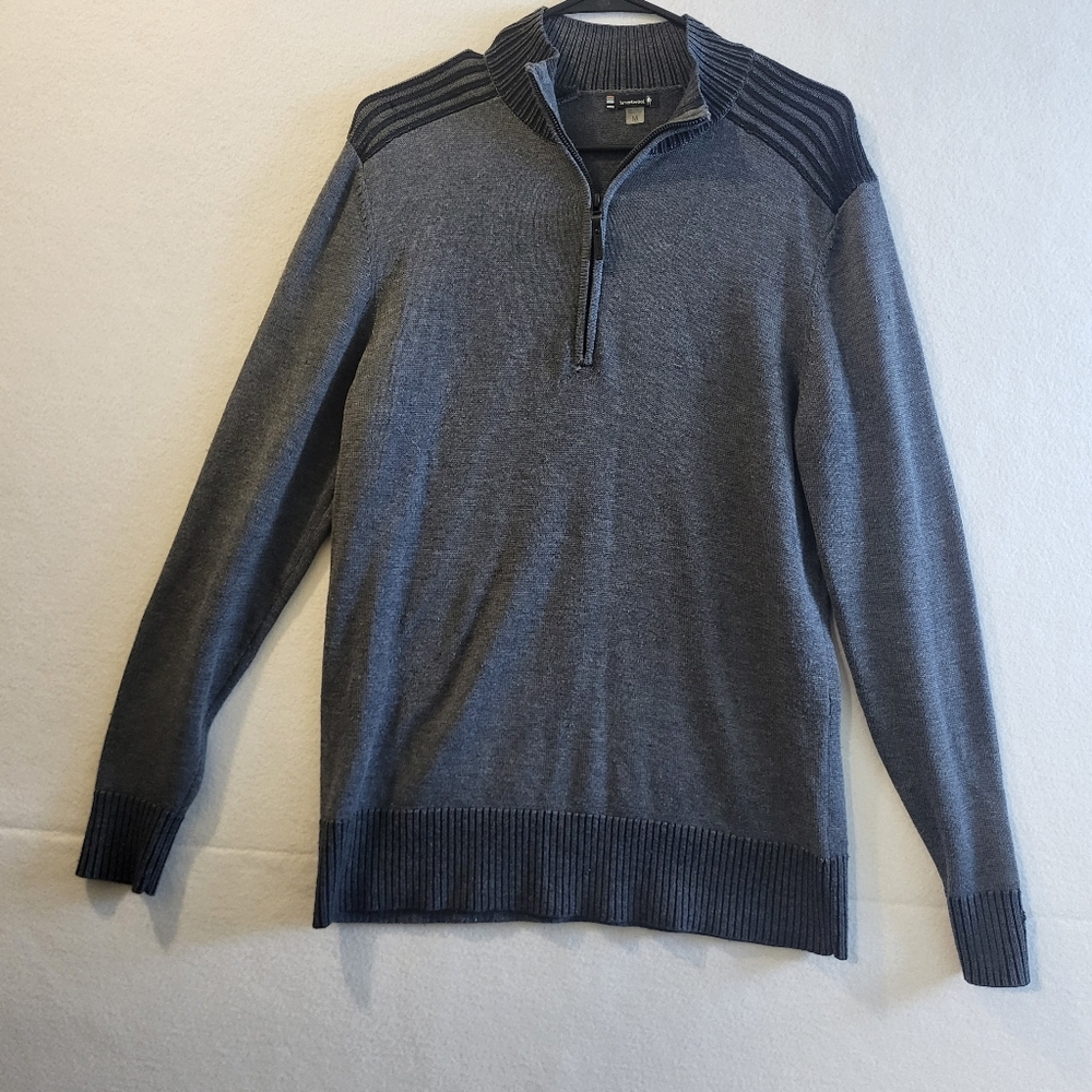 Smart Wool Mens Size‎ M 1/4 Zip Wool Sweater Charcoal Gray / Black